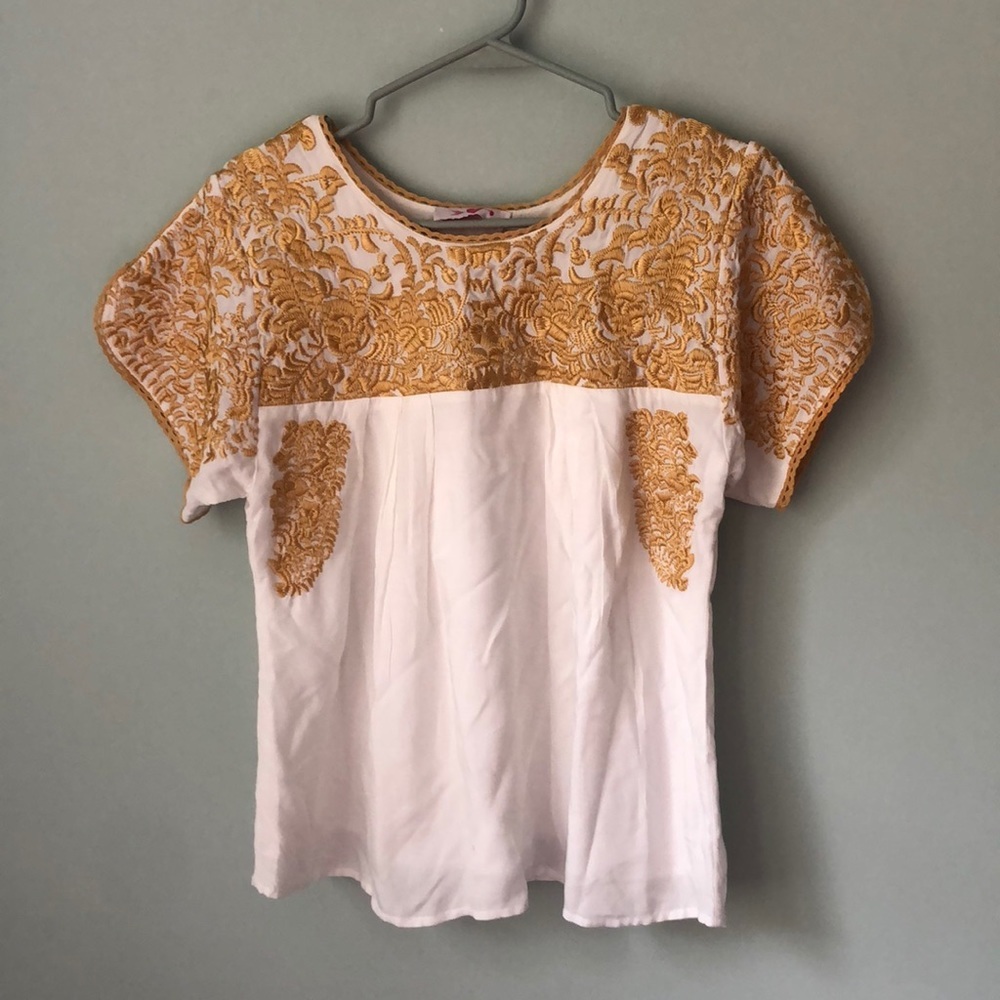 Buddy Love Gold/White Greek Embroidered Top